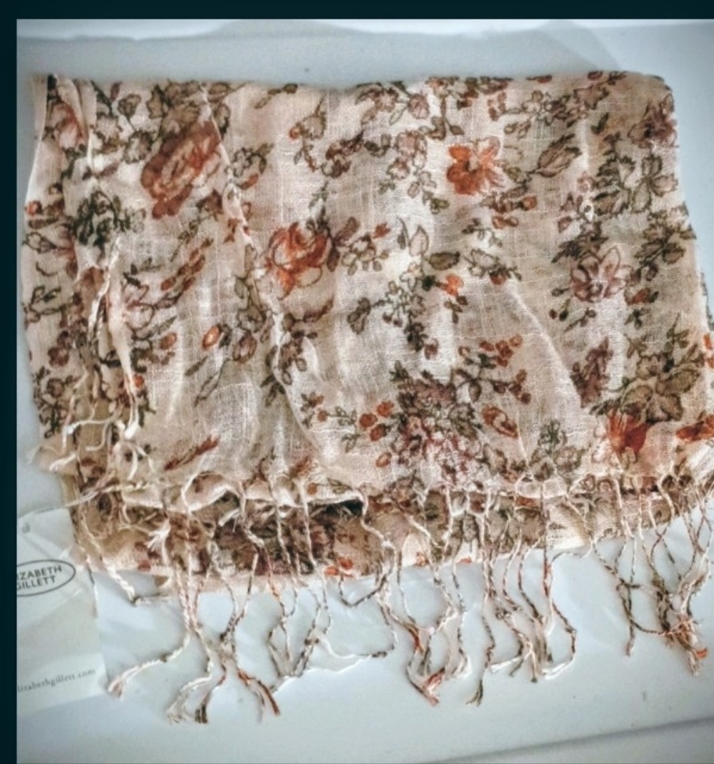 Elizabeth Gillet Floral Beige Scarf